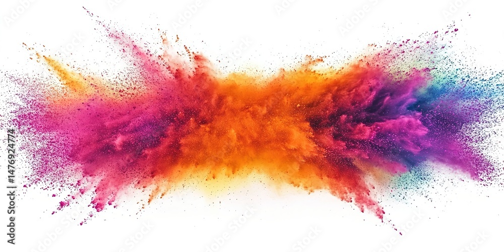 Fototapeta premium A vibrant explosion of colorful powder against a white background.