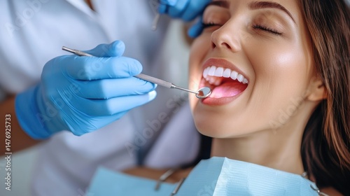 A dental examination performed on a smiling female patient
