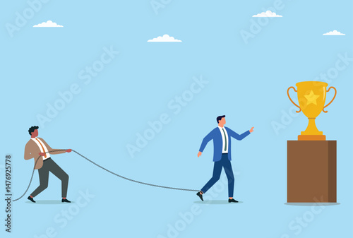 Vector illustration of a businessman trying to achieve success but his competitor is stopping him