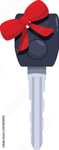 Car key with red bow representing a gift for a special occasion like birthday or christmas