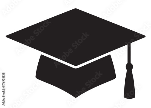 graduation cap logo silhouette vector, graduation hat logo icon silhouette, academic cap and diploma silhouette, black and white silhouette mortarboard cap symbols isolated on white background