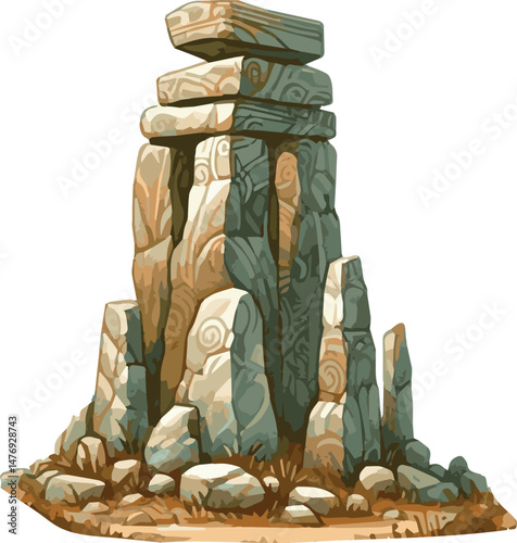 Watercolor Vector Illustration of an Ancient Rocky Monument