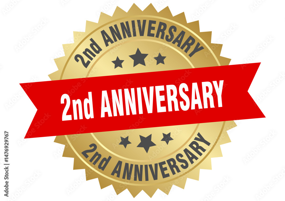 Obraz premium 2nd anniversary. 2nd anniversary round red and gold label isolated on transparent background