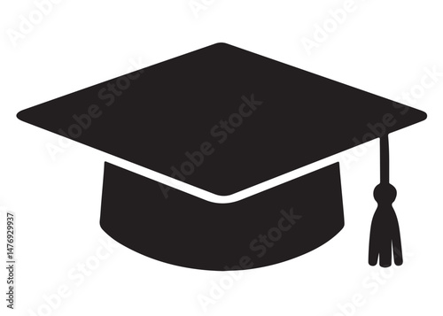 graduation cap logo silhouette vector, graduation hat logo icon silhouette, academic cap and diploma silhouette, black and white silhouette mortarboard cap symbols isolated on white background