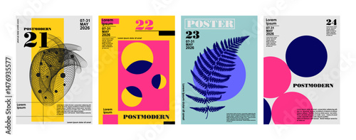 Artworks, posters inspired postmodern of vector abstract dynamic symbols with bold geometric shapes Engraving illustrations and typography. Background images for cover, banner, poster. T-shirt print