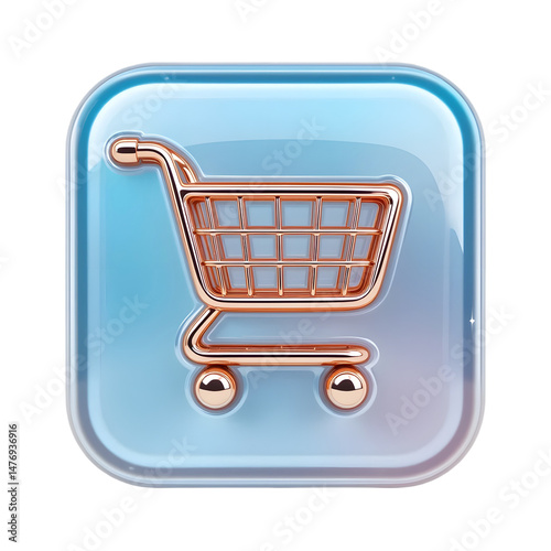 Blue Shopping Cart E-Commerce Icon - Online Retail Symbol for Website Checkout and Digital Marketplace Navigation - Isolated on Transparent Background