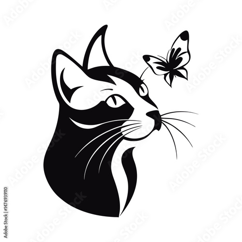 Cat observing a butterfly