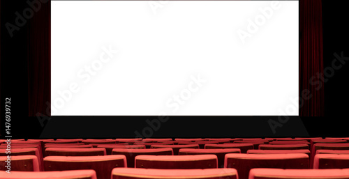 empty movie theater and movie screen mockup.
movie theater with red seats