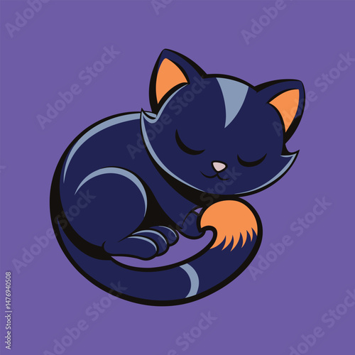 Sleeping Black Cat with Orange Accents