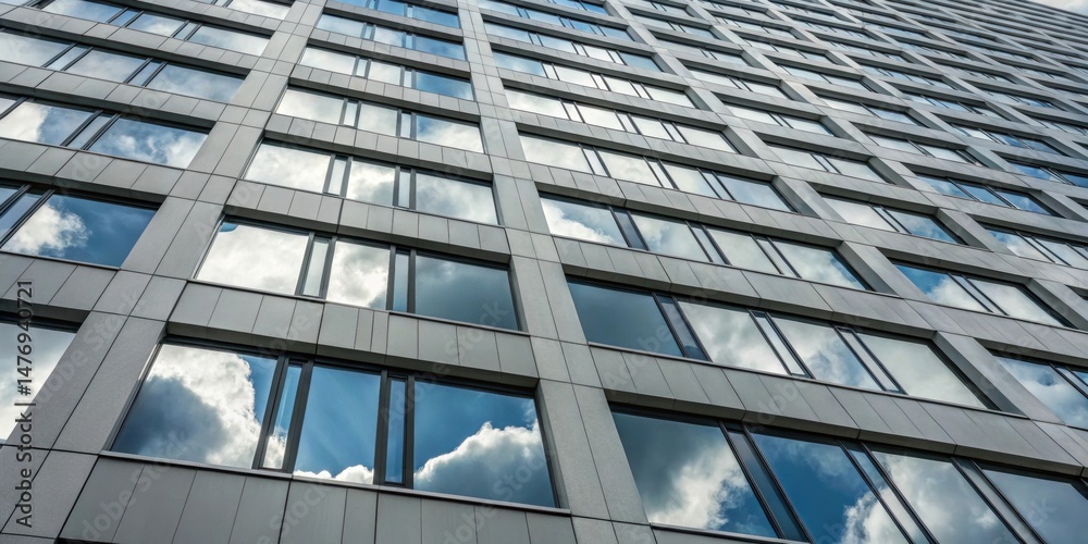 Modern Building Facade with Cloud Reflections Modern Building Facade with Cloud Reflections