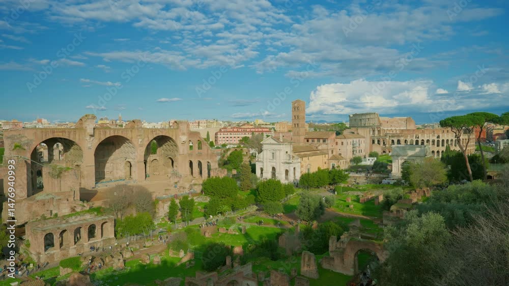 View of the Roman Forum from Palatine Hill at sunny day. Rome, Italy View of the Roman Forum from Palatine Hill at sunny day. Rome, Italy