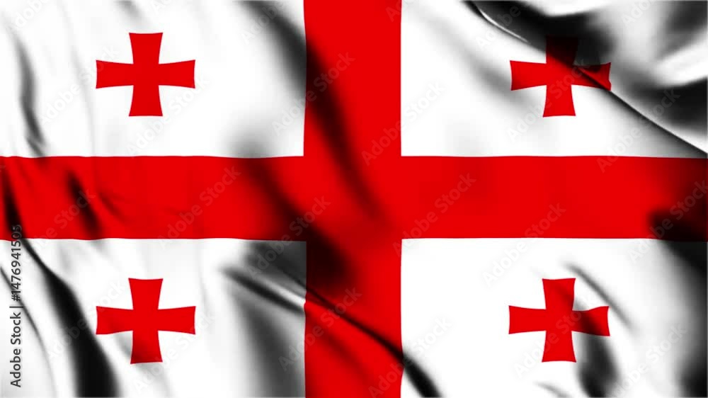 Waving Georgian flag, Georgian flag fluttering in the wind, Georgia, Sakartvelo, full screen looping animation