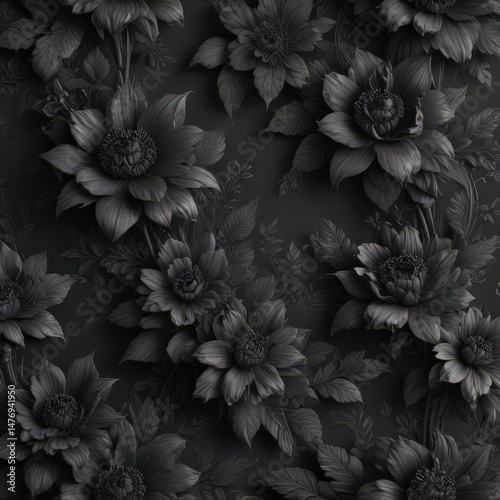 Intricate black charcoal floral wallpaper, elegant & chic design , design, home decor, vintage