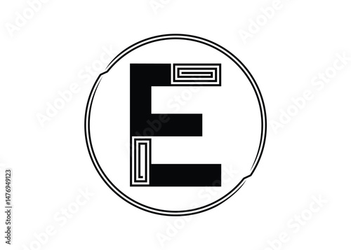 Letter E Logo with Abstract Stripe Line Pattern
