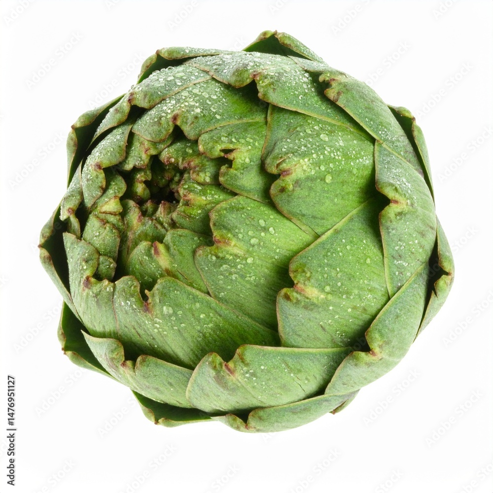 Fototapeta premium Artichoke with Dew Drops on Isolated White Background