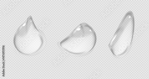 Water Drops . Vector illustration of realistic looking condensation drops, dew, cosmetic gel, oil, skin care products and clear liquid bubbles and design elements for shower or bathroom walls.PNG