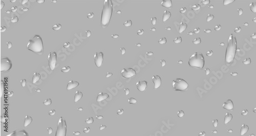 Water Drops . Vector illustration of realistic looking condensation drops, dew, cosmetic gel, oil, skin care products and clear liquid bubbles and design elements for shower or bathroom walls.PNG