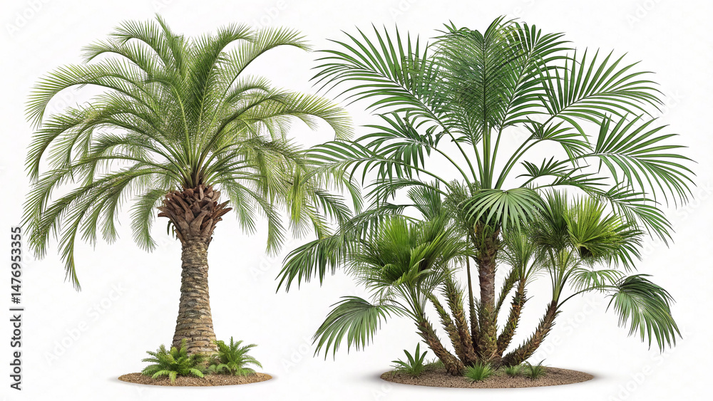 Obraz premium Palm Trees Isolated on White Background Tropical Landscape Element for Design