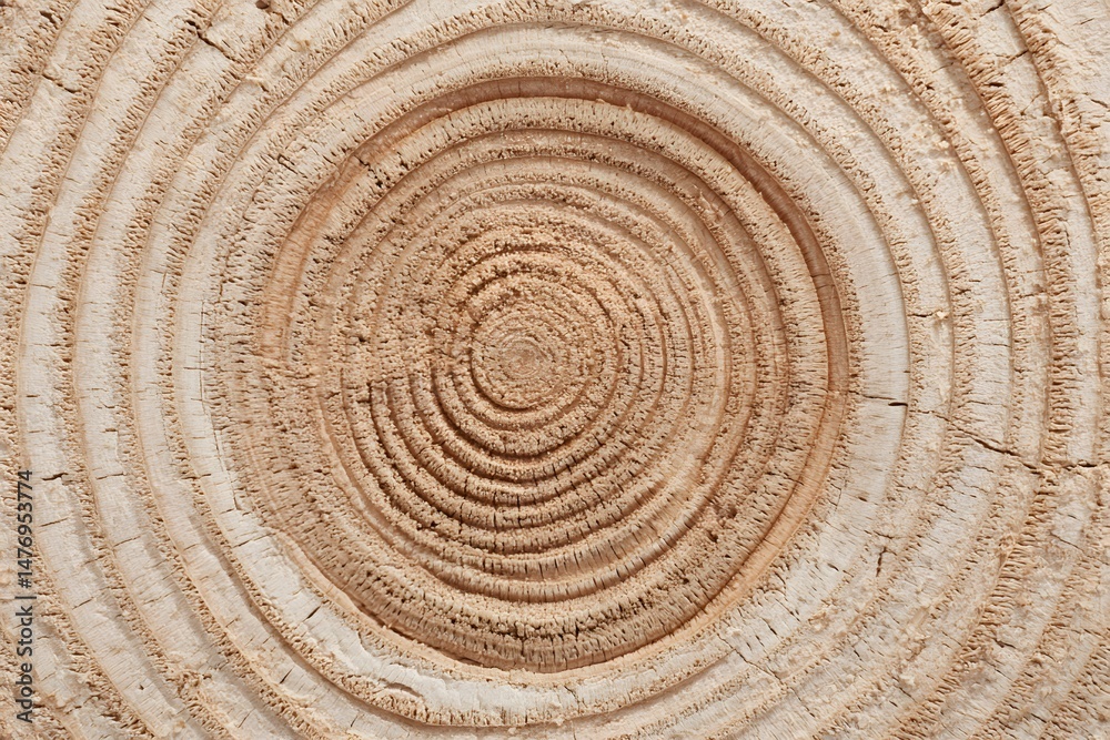 Naklejka premium Tree Rings' History: A detailed close-up reveals the mesmerizing patterns etched into a tree's cross-section, each concentric circle a testament to the tree's life and the passage of time.
