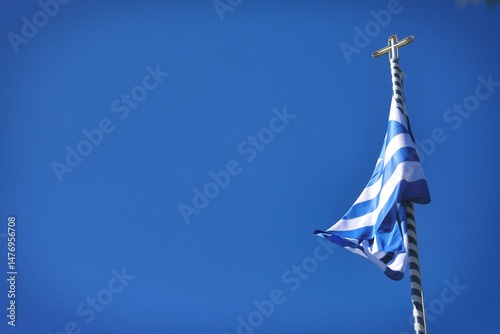 greek flag flying in wind