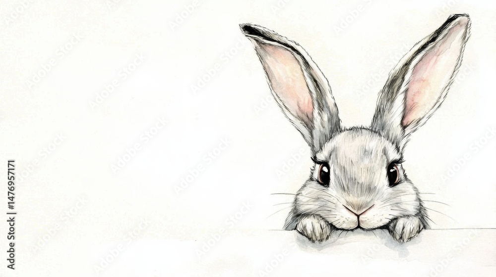 Obraz premium Adorable watercolor bunny illustration for customizable blank card.