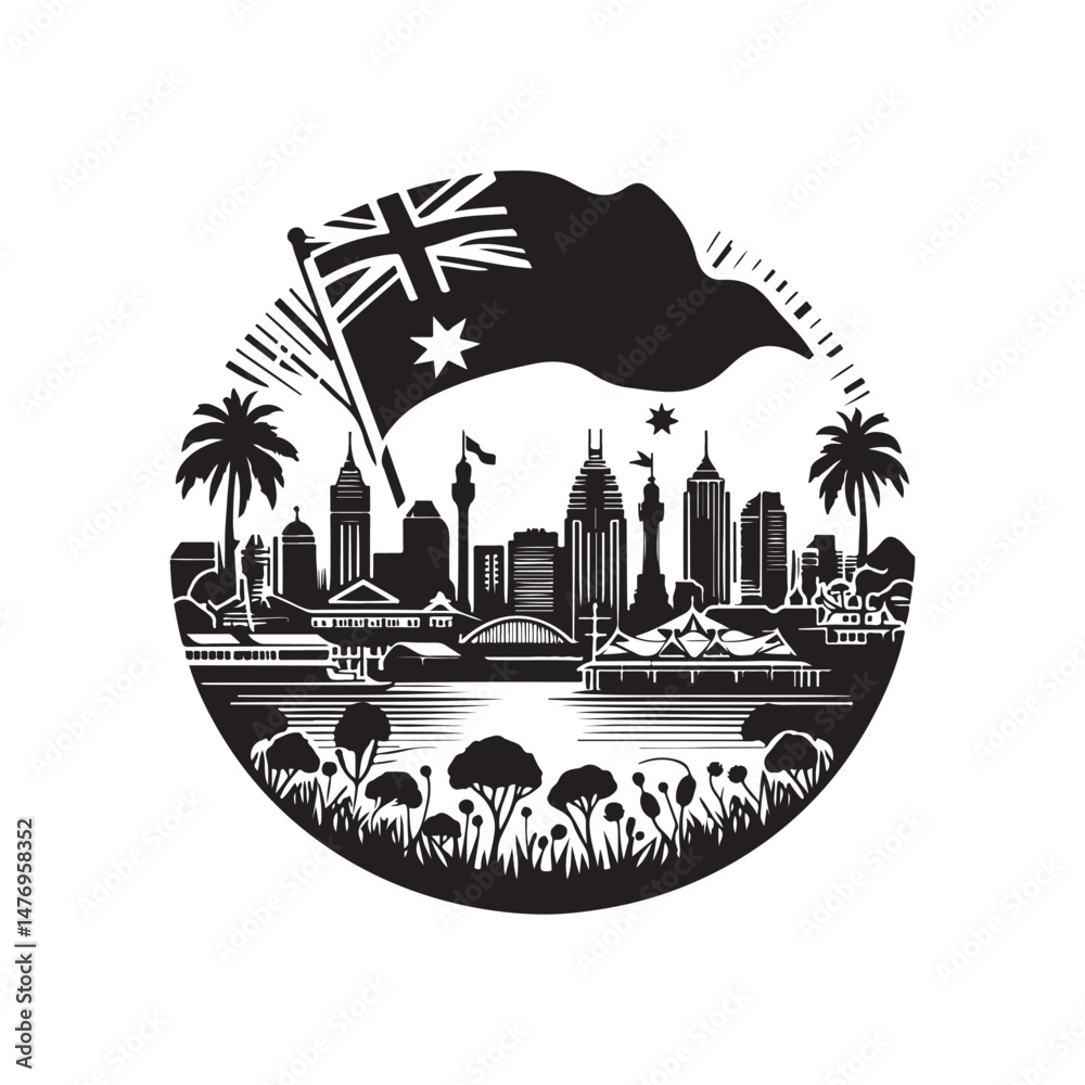 Obraz premium Western Australia Day Silhouette Vector Illustration, Solid White Background.