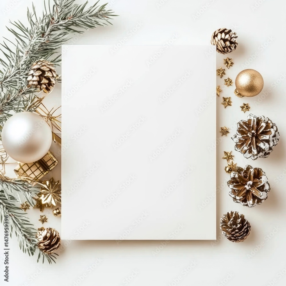 Fototapeta premium Eco-friendly Christmas decorations on a blank canvas.