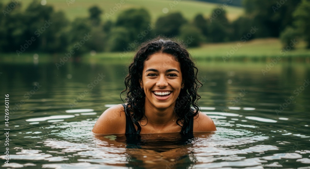 Fototapeta premium Young woman smiling in a lake