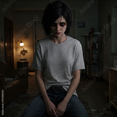 suffering girl with insomnia or anorexia nervosa