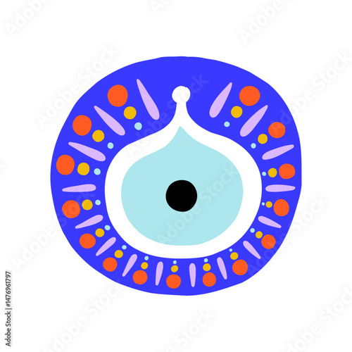 Eye evil turkish bead blue symbol. Greek amulet nazar. Vector illustration