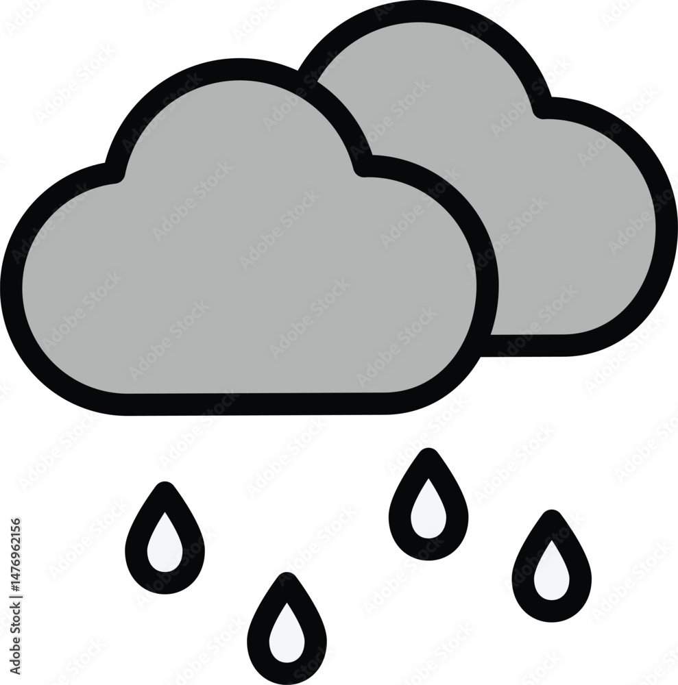 Rainy Weather Icon with Gray Clouds and Droplets Representing Storm and Forecast Rainy Weather Icon with Gray Clouds and Droplets Representing Storm and Forecast