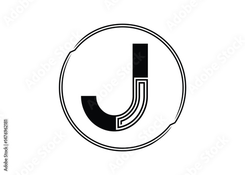 Letter J Logo with Abstract Stripe Line Pattern