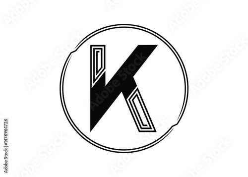Letter K Logo with Abstract Stripe Line Pattern