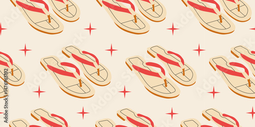 Different types of footwear. Boots, summer slippers, ballet flats, house shoes and other footwear for summer and beach. Women's footwear. Hand-drawn vector seamless patterns. 