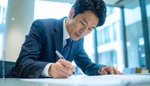 書類に署名するビジネスマン