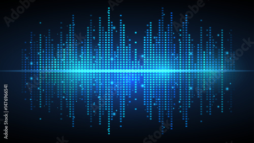 Abstract music neon background. Digital equalizer, audio pattern, sound frequency.