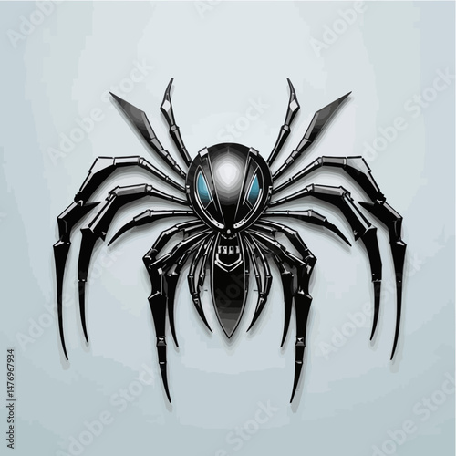 Black-Widow-Spider-Metal-Cyberpunk-Design-Futuristic-Insect-Illustration-Sci-Fi-Horror-Creepy-Crawly-Robot-Spider-Artwork-Blue-Eyes-Insect-Art