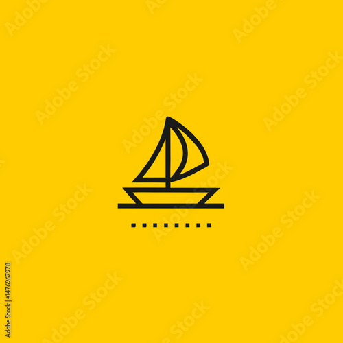 Minimalistic Black Sailboat logo Icon on Bright Yellow Background

