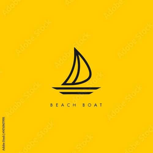 Minimalistic Black Sailboat logo Icon on Bright Yellow Background

