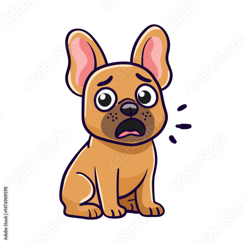 dog french bulldog got scared and opened his mouth on white isolated background. Hand drawn vector illustration cute cartoon sticker