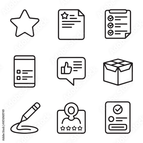 Product review icons set. Vector icons depicting customer feedback and reviews
