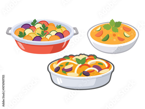 vector illustration of a greece food Briam (Baked Mixed Vegetables)