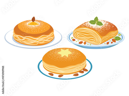 vector illustration of a greece food Diples (Fried Dough Pastry with Honey and Nuts)