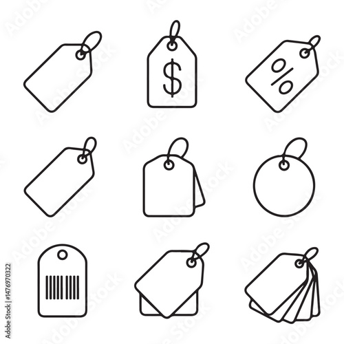 price tag icons set. Collection of Outline Price Tags with Various Designs
