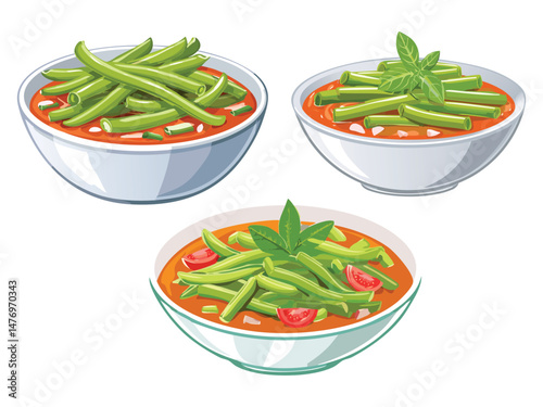 vector illustration of a greece food Fasolakia Ladera (Green Beans Stewed in Tomato Sauce)