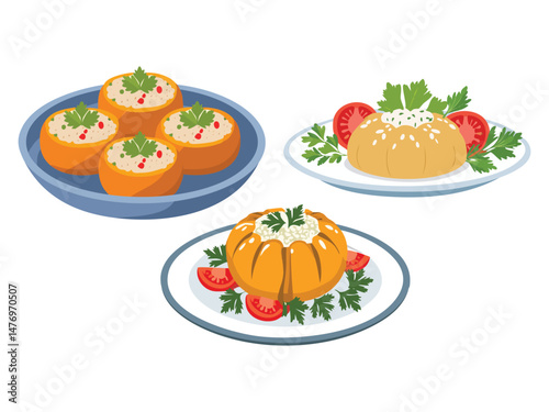 vector illustration of a greece food Gemista (Vegetables Stuffed with Rice and Herbs)