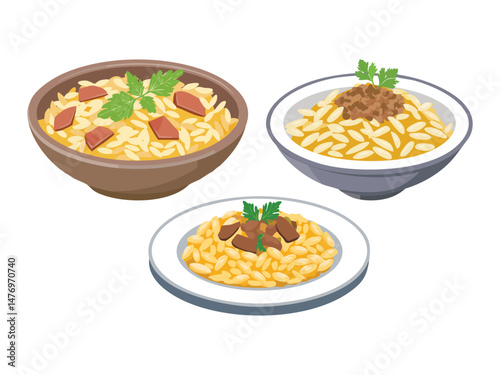 vector illustration of a greece food Giouvetsi (Orzo Pasta with Beef)