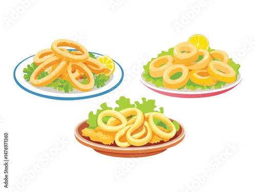 vector illustration of a greece food Kalamari Tiganito (Fried Calamari)