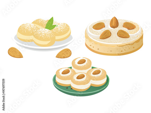 vector illustration of a greece food Kourabiedes (Almond Shortbread Cookies)