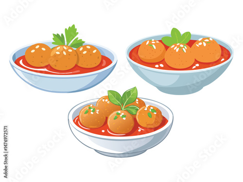 vector illustration of a greece food Soutzoukakia (Greek Meatballs in Tomato Sauce)